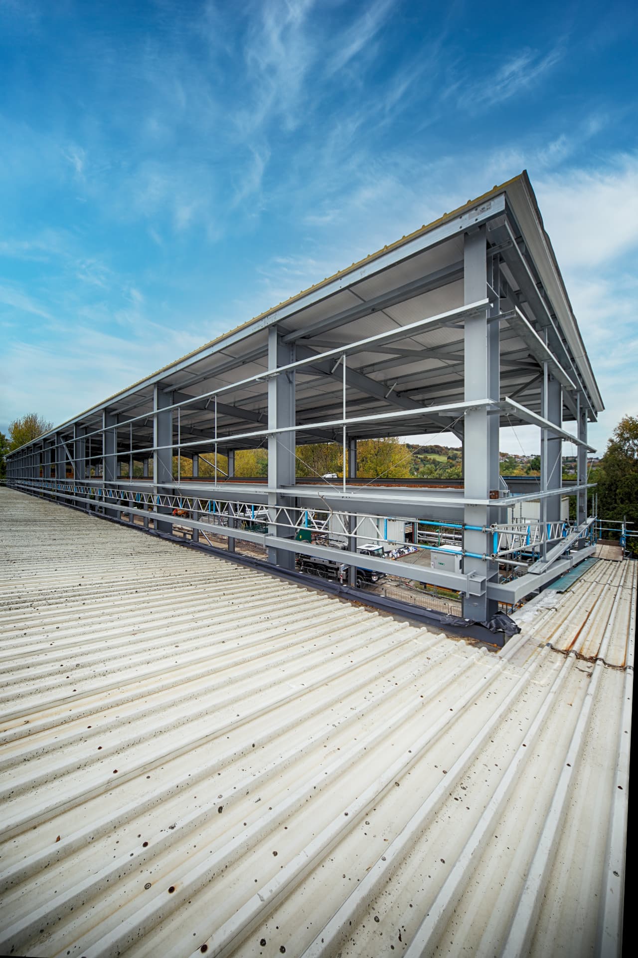 Perspex International, Darwen, Lancashire — Steel frame extension viewed from roof level