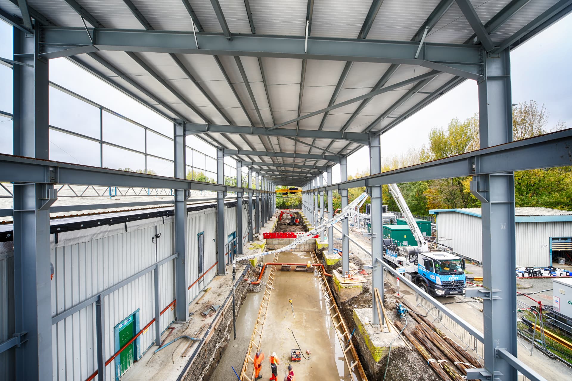 Perspex International, Darwen, Lancashire — Interior of the steel frame during construction